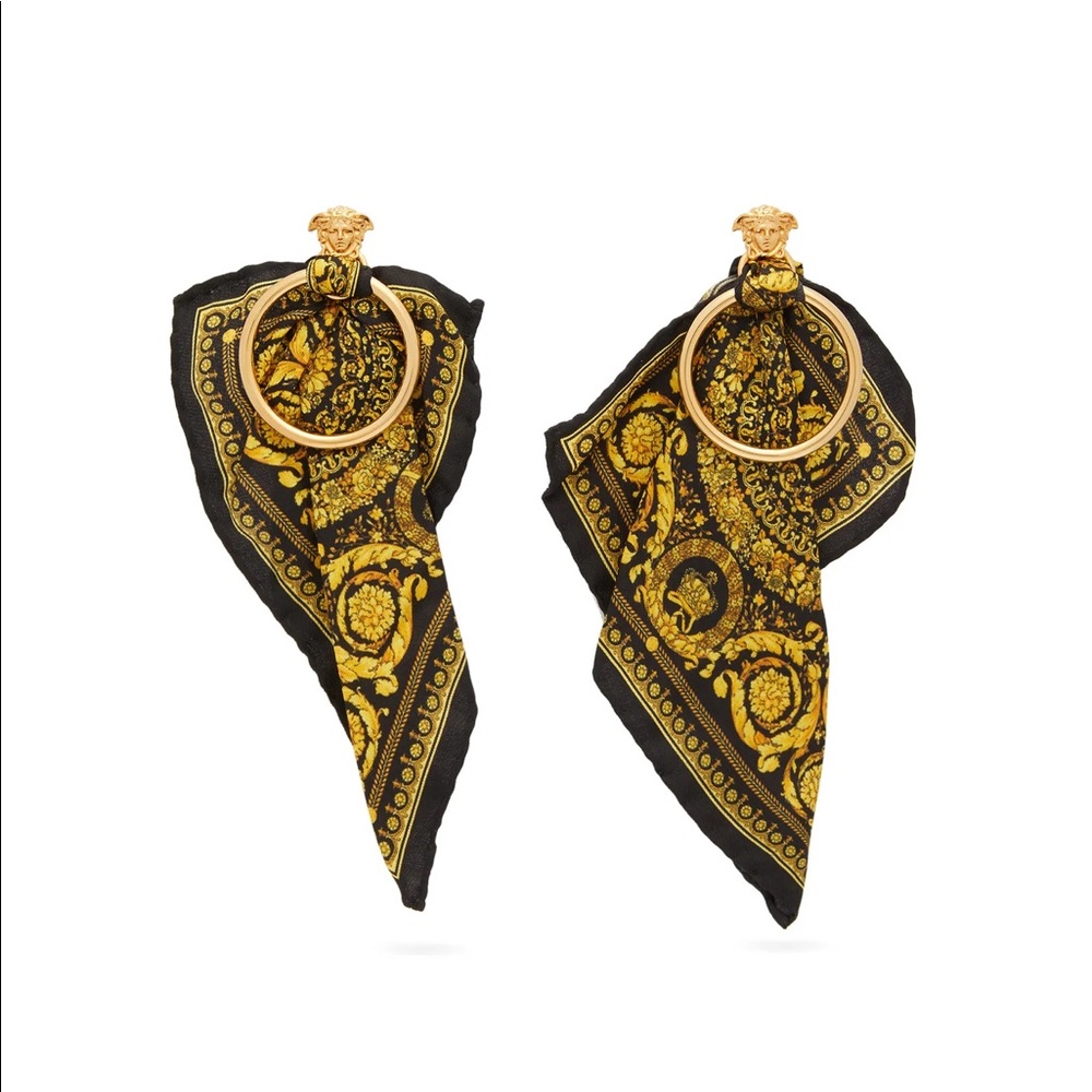 VERSACE Medusa & Baroque Print Silk Scarf Earrings